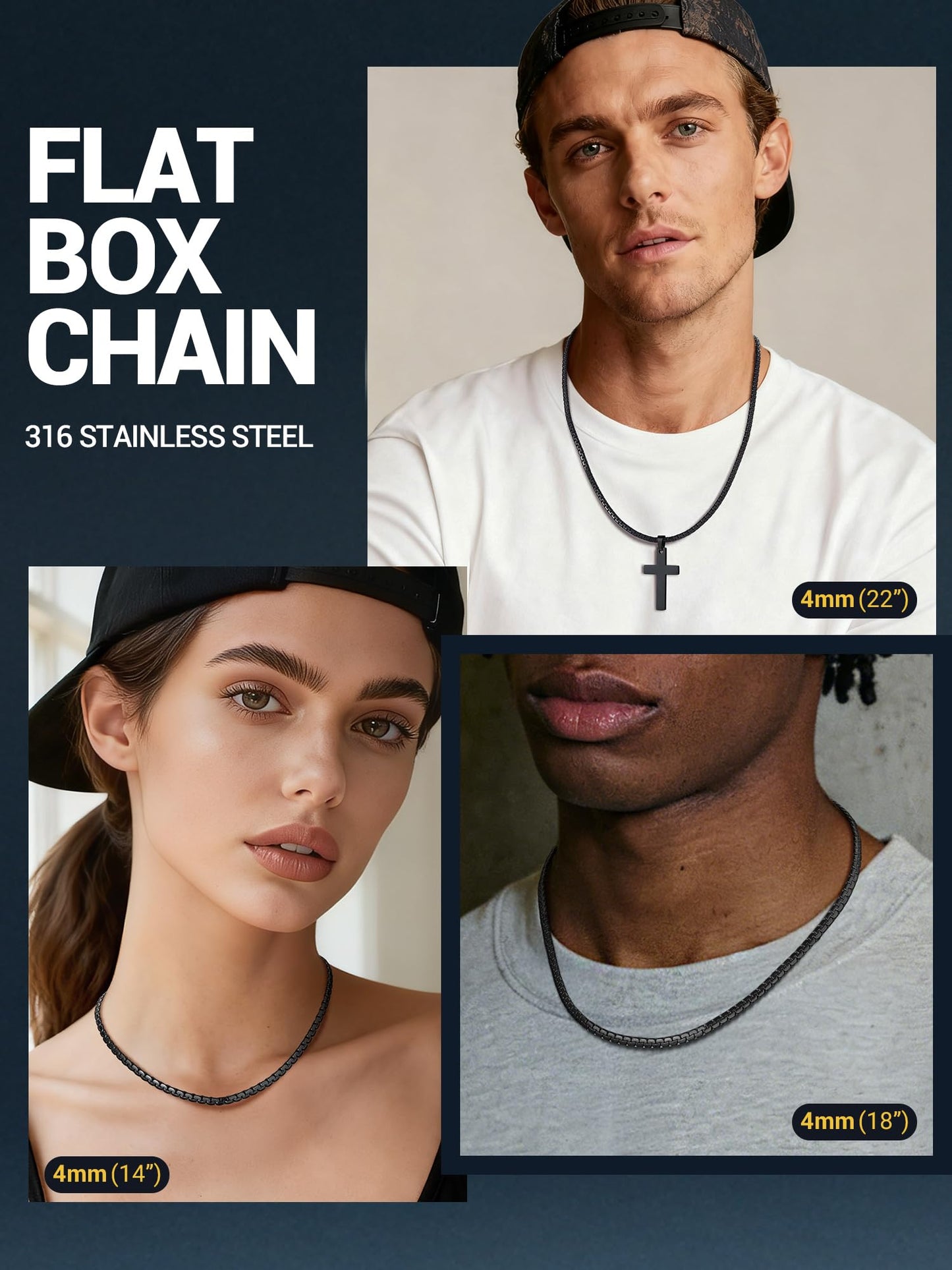 PROSTEEL Black Chain Necklaces Mens Jewelry Gothic Flat Link Chain Necklace