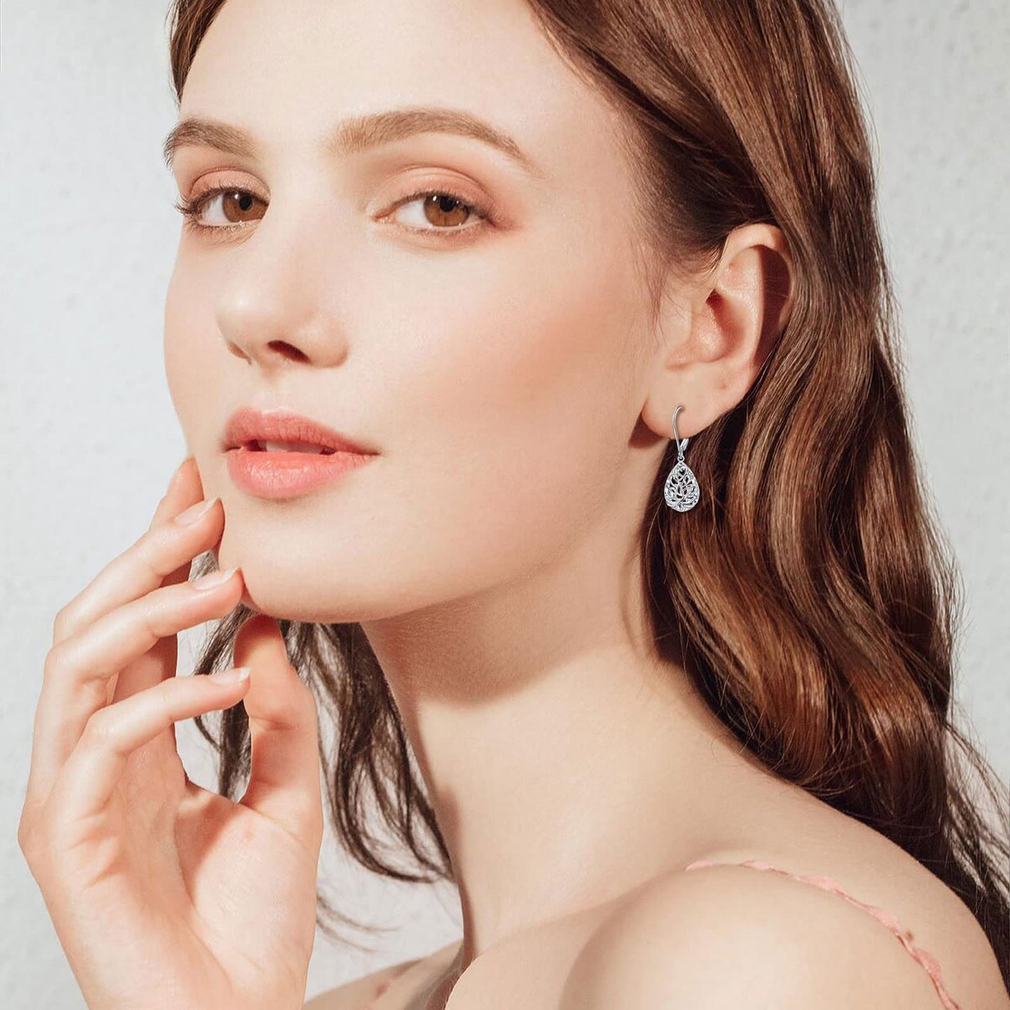 SHAOAN 925 Sterling Silver Filigree Dangle Drop Earrings Flower Lotus Leverback Teardrop Earrings for Women Mother’s Day