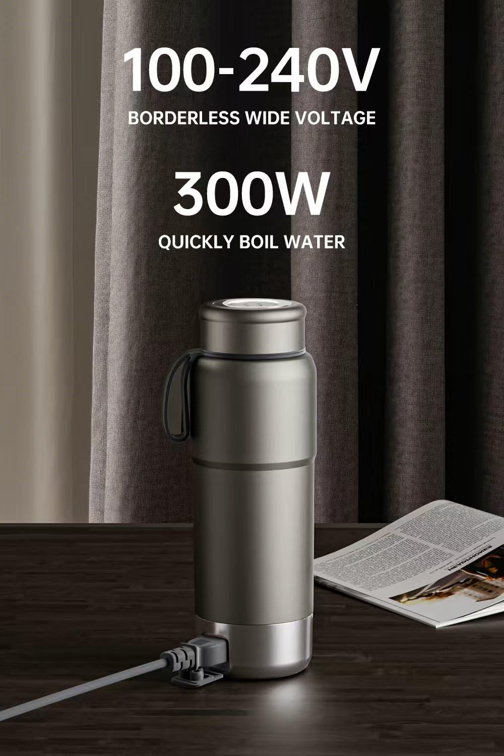 pure titanium electric kettle - portable water heater for travel, double-layer vacuum sealed titanium water bottle to boil and regulate temperature。100V-240V Smart Small Water Boiler for Tea 380ML