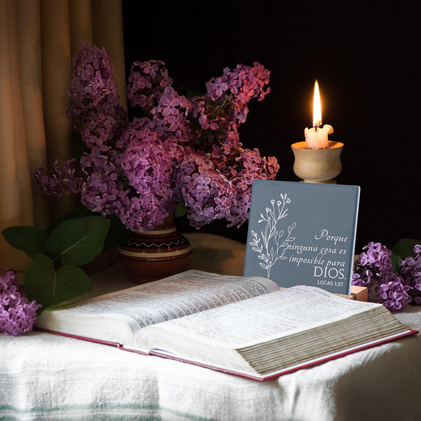 Roowest 10 Pcs Christian Gift for Mom Bible Verse Desk Decor Religious Ceramic Table Plaque Sign with Wood Stand for Women Men Mothers Day Church Graduation Party Favor(Spanish)