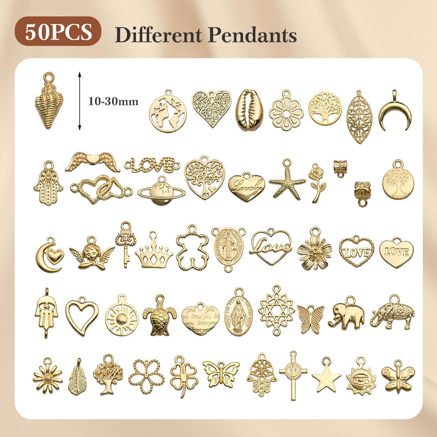 Ecoofor 14k Gold Necklace Chain for Jewelry Making, 16.6 Feet Total (5 Rolls) DIY Bracelet Chains with 300 Jump Rings, 50 Lobster Clasps, 1 Jewelry Pliers,1 Support Ring and 50 Pendants