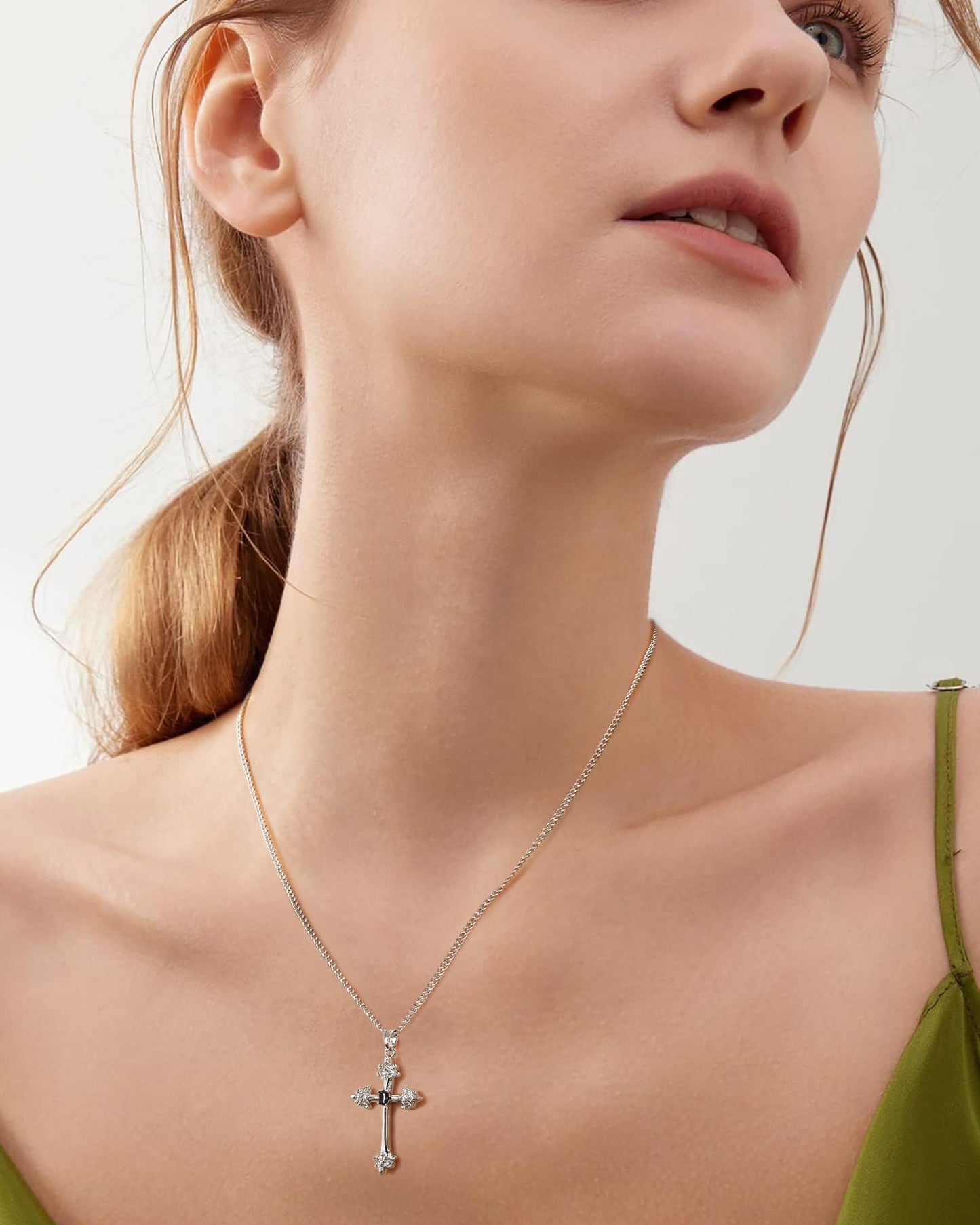 ACECHA Silver Cross Necklace for Women, Dainty Faith Cross Pendant Necklaces with Birthflower Jewelry for Mom Wife Daughter Sister | Gifts for Birthday Anniversary Christmas Easter(Iris)