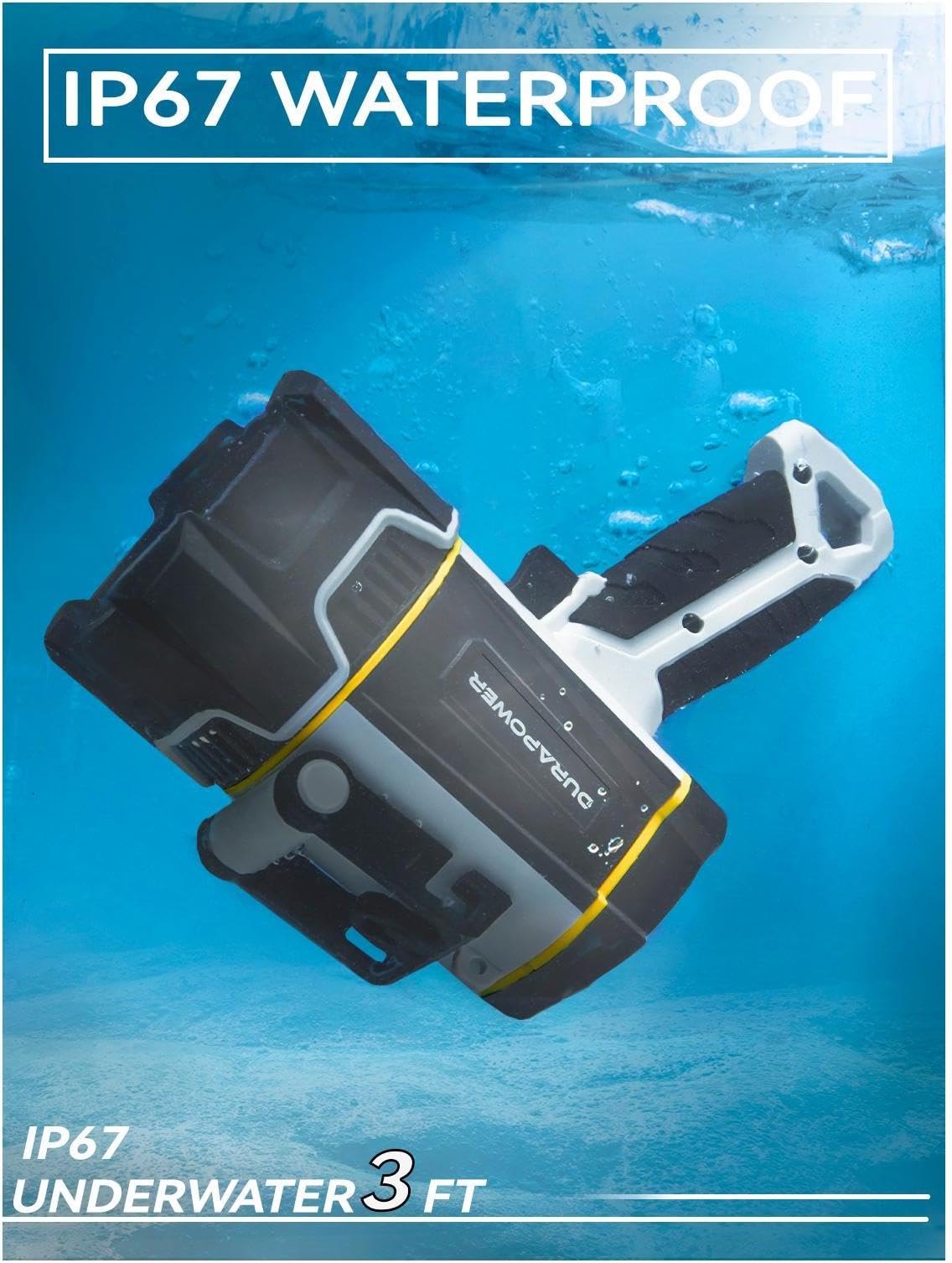 Durapower Rechargeable Spotlight with High Lumen, IP67 Waterproof Spotlight Flashlight, Long Lasting Portable Handheld Spot Light for Marine Boat Hunting