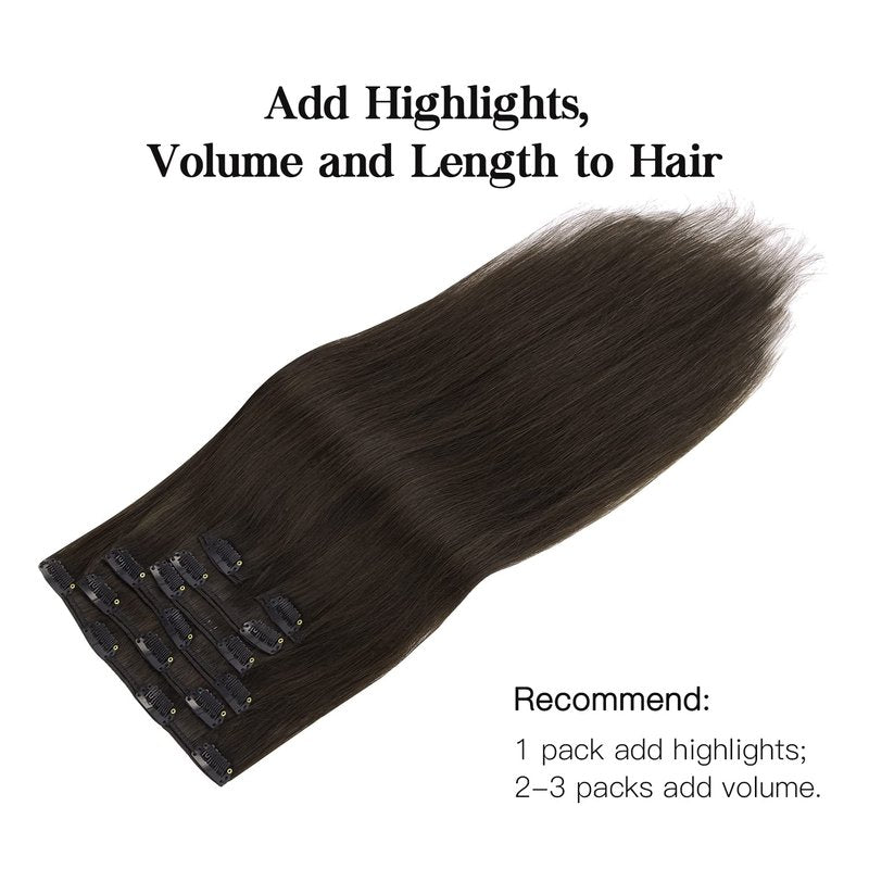 HOTBANANA Human Hair Clip in Hair Extensions, Dark Brown 120g Clip in Hair Extensions Real Human Hair Straight Remy Hair Clip in 18 Inch 7pcs