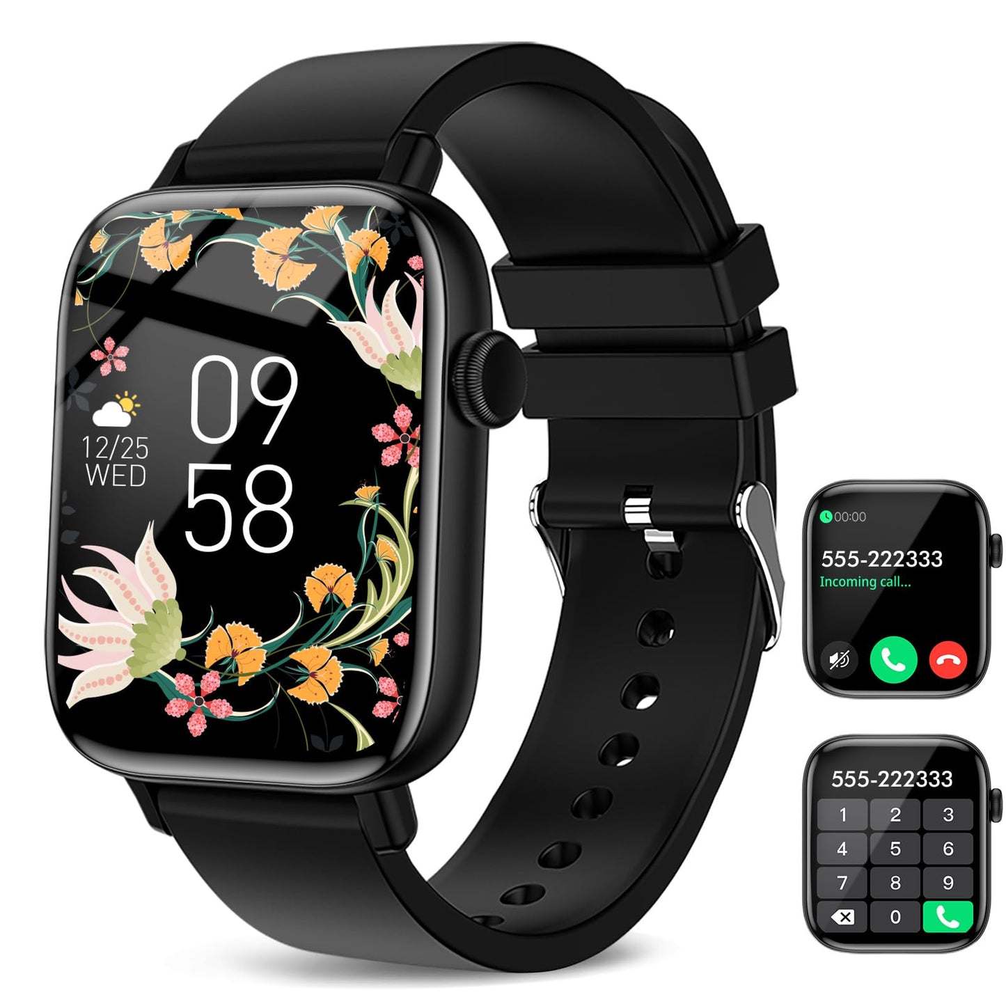 FTTMWTAG Smart Watch for Android iPhone-Call Receive/Dial/Read Message/AI Control-1.9" HD Screen-IP67 Waterproof Fitness Smartwatch-Blood Pressure/Heart Rate/SpO2/Sleep Monitor（Stone Black）