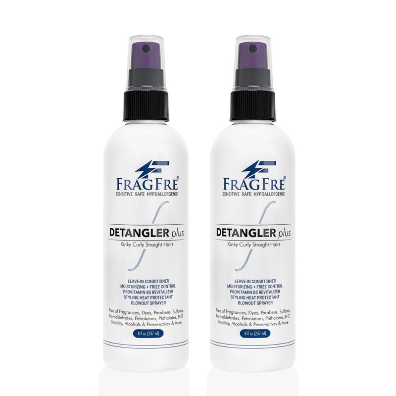 FRAGFRE Detangler plus Styling Hair Spray 8 oz (2-Pack Gift Set) - Heat Protectant and Blowout Spray - Leave in Conditioner for Sensitive Skin - Fragrance Free Hypoallergenic Unscented