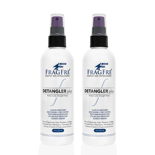 FRAGFRE Detangler plus Styling Hair Spray 8 oz (2-Pack Gift Set) - Heat Protectant and Blowout Spray - Leave in Conditioner for Sensitive Skin - Fragrance Free Hypoallergenic Unscented