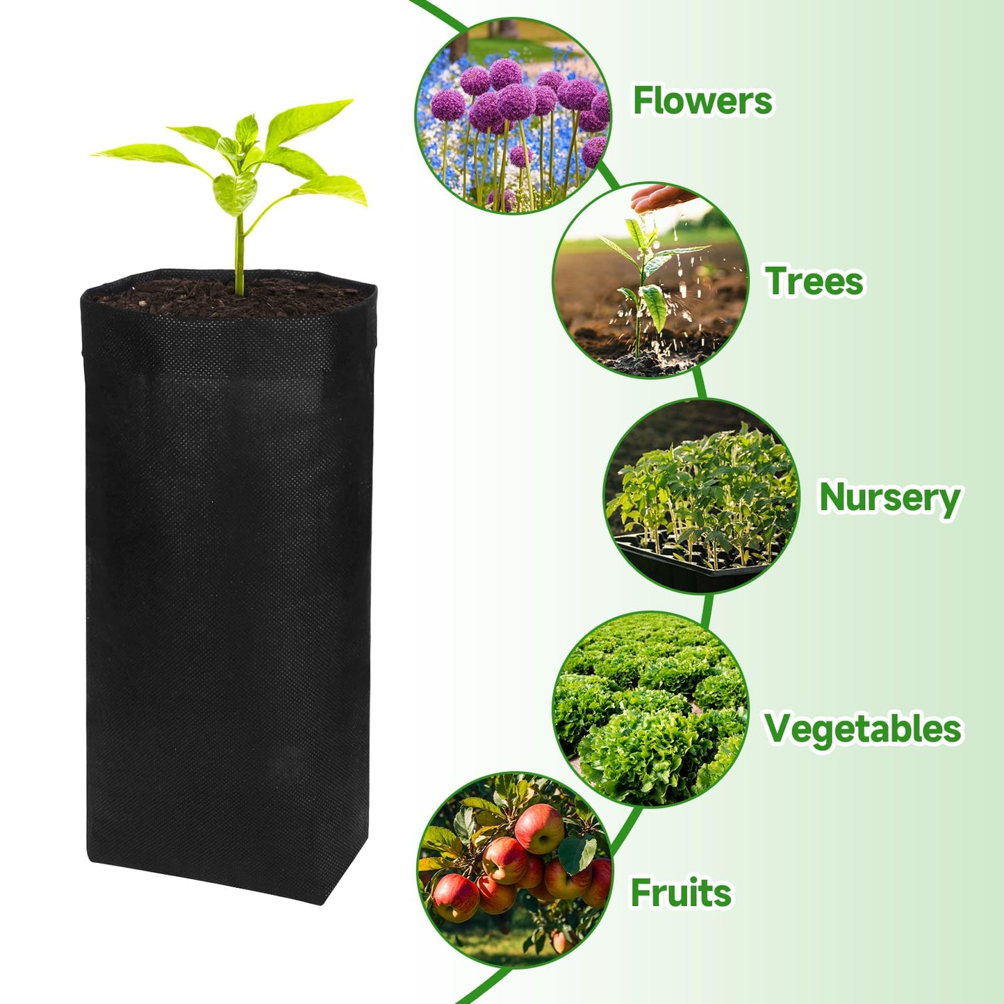 200PCS Nursery Bags 13.5" H Plant Grow Bags Black Biodegradable Non-Woven Fabric Grow Bags Breathable Fabric Pots Heavy Duty Cloth Pots for Vegetable Flower Seed Starting Plant Grow Soil Transplant