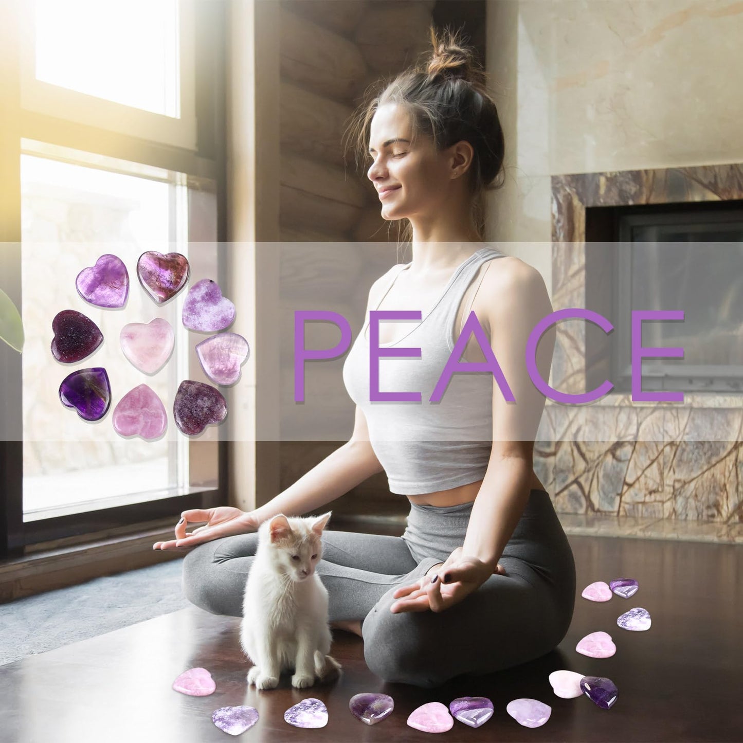 Ecation 120 Pcs Heart Quartz Bulk Crystals Stone Bulk Natural Polished Stone Heart Love Carved Healing Worry Crystal with Flannel Bag for Women Gifts(Amethyst)