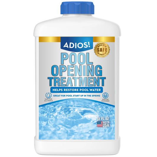 Adios! Pool Opening Treatment - Starter Enzymes for Above Ground Pools and Inground, Treats 40,000 Gallons for Winter Start Up Chemicals - 32oz (Quart)