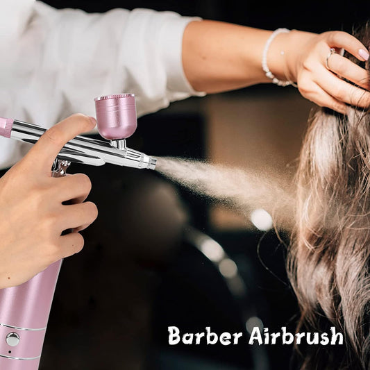 Airbrush Kit Air Brush Kit With Air Compressor Nail Charms Wireless Air Brush for Barber, Nail Art,Makeup, Model Painting (Pink)