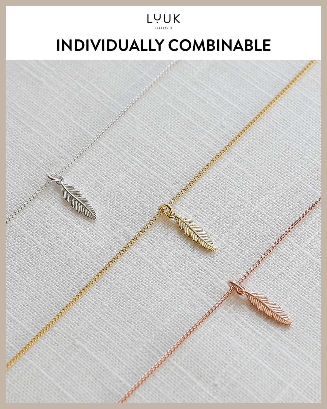 LUUK LIFESTYLE Necklace in 925 sterling silver with feather pendant and HAPPINESS gift card, trendy boho style jewelry for women, gift for friend, sweetheart, lucky charm, silver