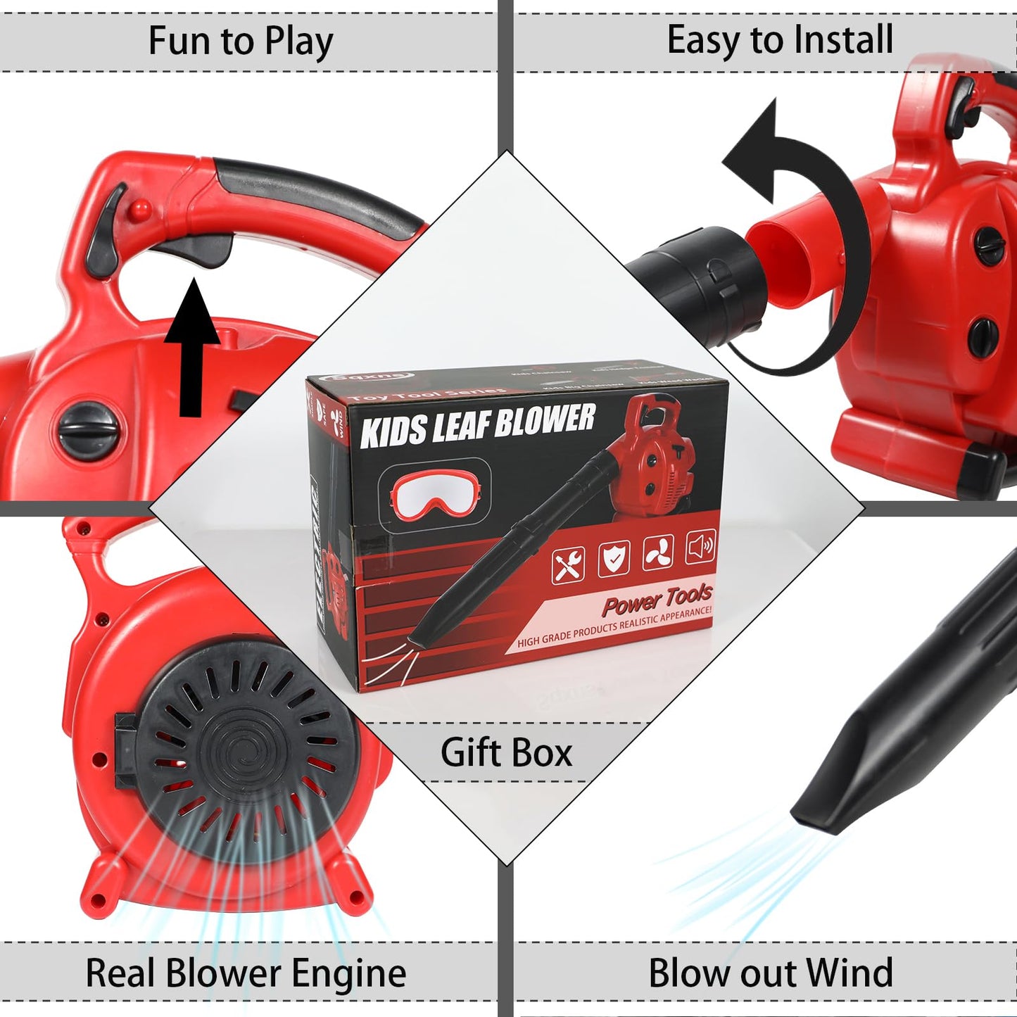 Sistracia Kids Leaf Blower Toy Tool Pretend Play Series, Toy Leaf Blower for Kids That Really Works, Outdoor Preschool Gardening Kids Tool Toy Set Gift for Boys & Girls