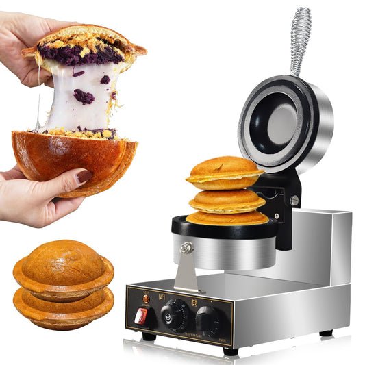 1300W Ice Cream UFO Burger Maker, Burger Waffle Maker, Hamburger sandwich machine Non-stick Panini press waffle machine, Non stick pan coating, stainless steel body, with temp and timer control.