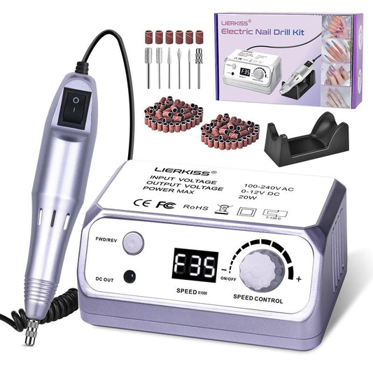 LIERKISS Nail Drill 35000RPM Electric Nail File Drill Nails Machine - Professional Nails Drill with 100pcs Sanding Bands and Nail Drill Bits for Acrylic, Gel Nail Manicure & Pedicure