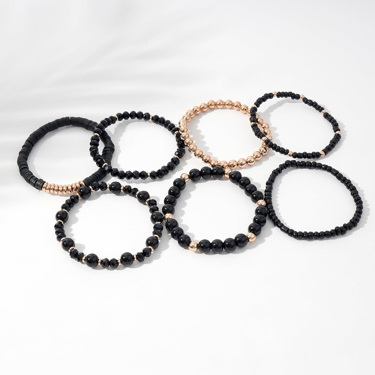 GOOJIDS Surfer Heishi Clay Bead Bracelets for Women Bohemian Stackable Gold Plated Beaded Stretch Bracelets Elastic Layering Friendship Bracelets Set Boho Jewelry