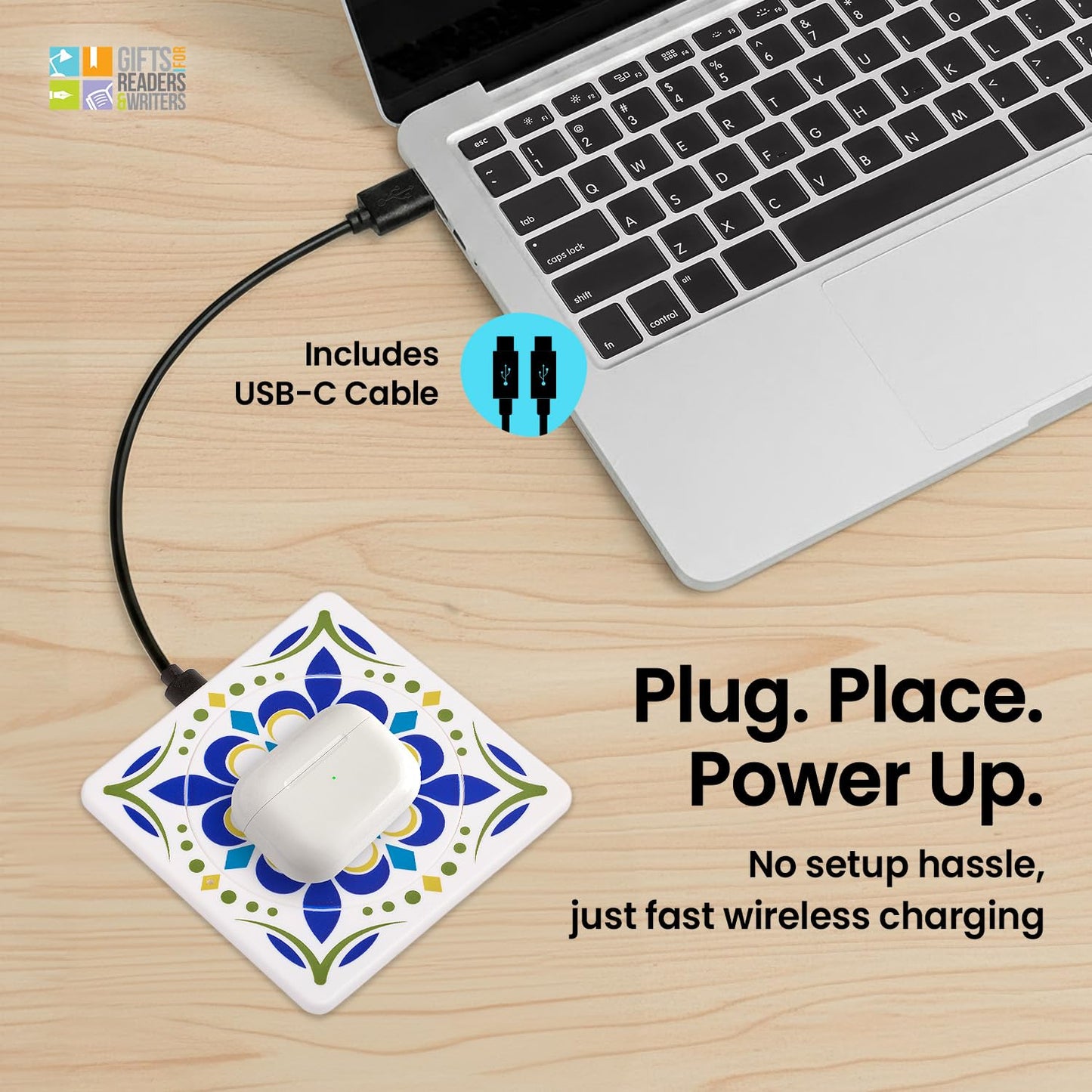 Gifts for Readers & Writers Wireless Charger, 15W MagSafe- Compatible Charging Pad, Portable & Magnetic Fast Charging Station, ZipCharger for iPhone & Airpods, Tile