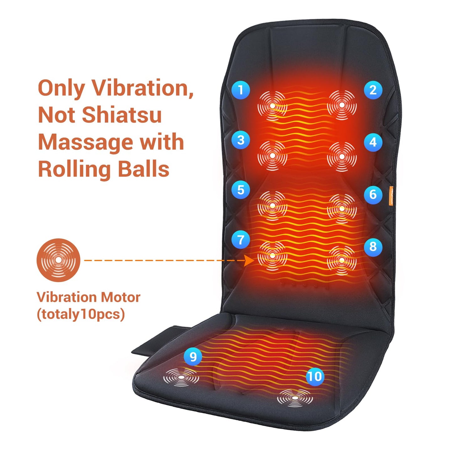 CARSHION Upgraded Length Back Massager with Heat,10 Vibration Massage Seat Cushion for Home,Heated Seat Cover Cushion for Pain Relief
