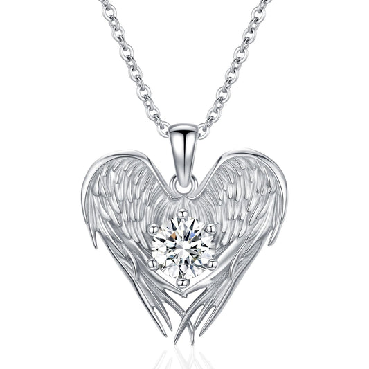 2 Carat Moissanite Necklace 925 Sterling Silver Jewelry Wings Pendant Necklace Best Gifts for Mom Women Girlfriend Grandma Friend Lover Her Wedding Birthday Anniversary Engagement Valentine's Day