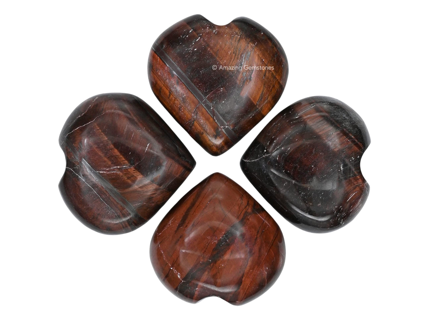 Amazing Gemstone Red Tiger Eye Crystal Heart Palm Stone - Pocket Massage Worry Stone for Natural Body Chakra Balancing, Reiki Healing and Crystal Grid