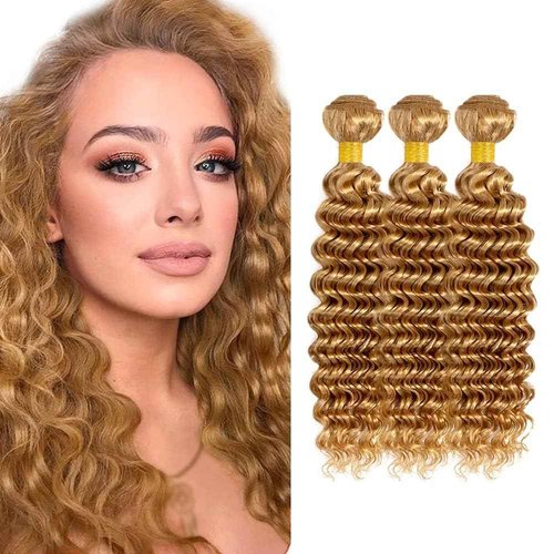 Giginger Brazilian Human Hair Bundles 26 28 30 Inch Honey Brown 27 Color Deep Wave Bundles Human Hair Unprocessed Virgin Quick Weave Hair for Black Women