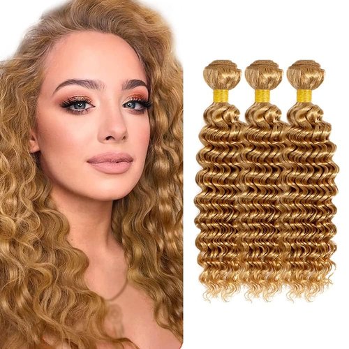 Condescension Brazilian Human Hair Bundles 20 22 24 Inch Deep Wave 3 Bundles Human Hair 100% Unprocessed Remy Brazilian Virgin Weave Hair Honey Blonde 27 for Women