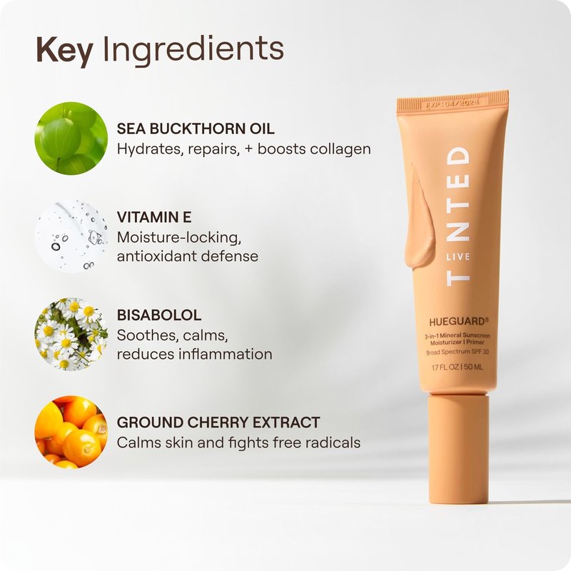 Live Tinted Hueguard® 3-in-1 Mineral Sunscreen, Moisturizer, & Primer for Face and Body - Hydrate and Protect the Skin Year Round - SPF 30, 1.7 Fl Oz