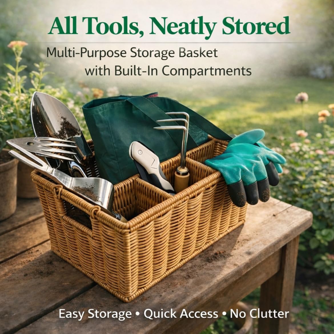 All-in-One Garden Tool Set with Basket, Stainless Steel Garden Tools with Wooden Handles, Garden Apron/Garden Waste Bags/Gardening Gloves Gardening Gift Set