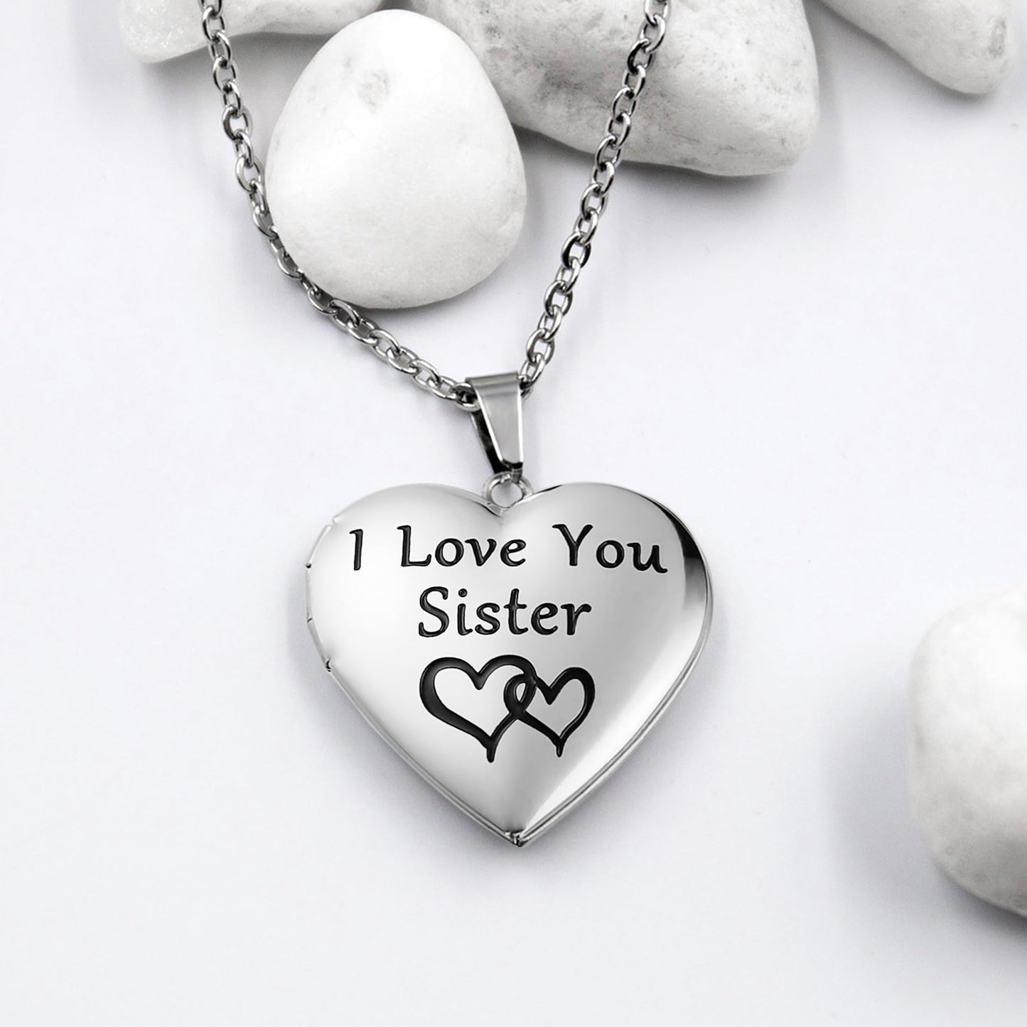 PHOCKSIN I Love You Sister Photo Lockets That Holds Pictures Birthday Gifts From Sister Silver Heart Locket Necklace for Best Friend