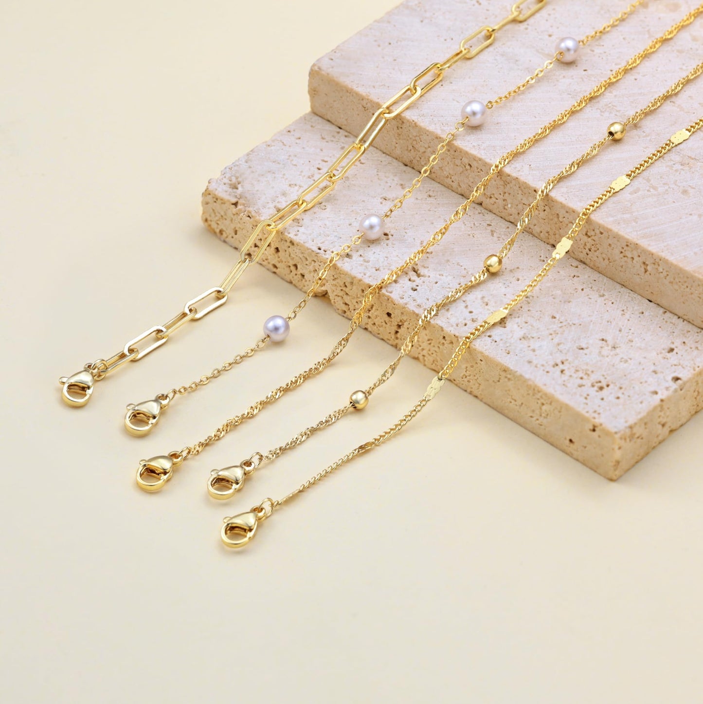 14K Silver Plated Dainty Pearl Bracelets for Women, Paperclip Chain Bracelet Stack for Women Waterproof Small Simple Cute Beaded Bracelet Set Silver Plated Pearl Jewelry Set Thin Prom Wedding Jewelry