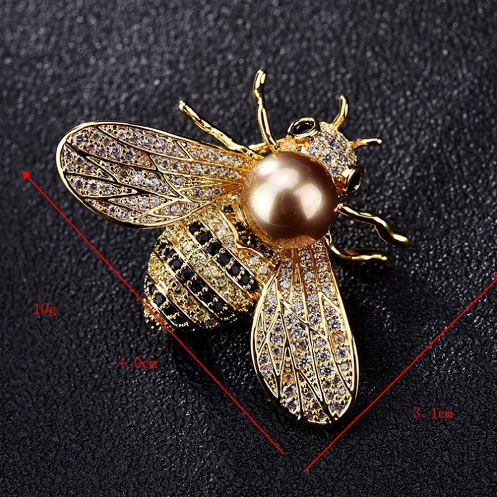 Honey Bee Brooches Crystal Insect Themed Bee Brooch Animal Fashion Shell Pearl Brooch Pin 14K Gold Plated (gold pearl)