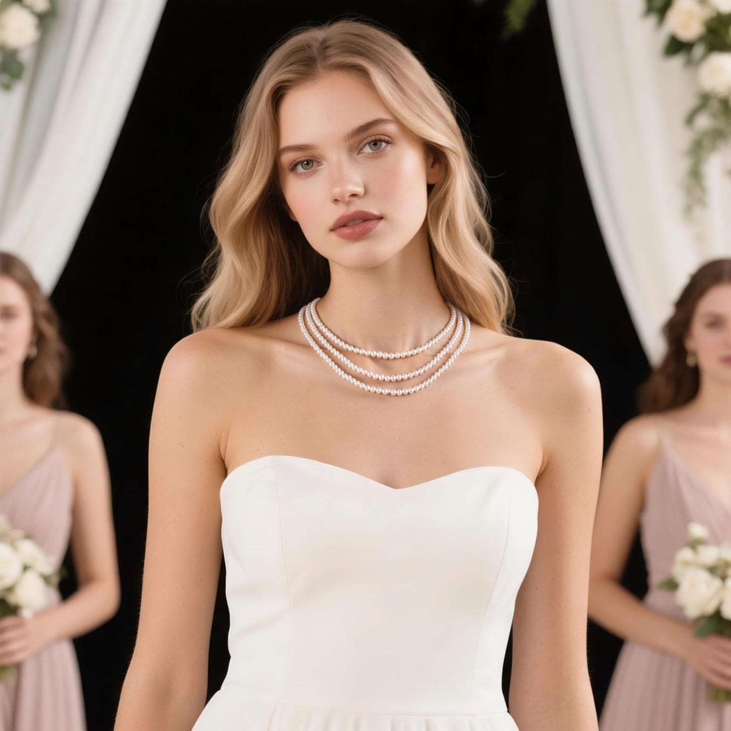 Lookray Pearl Necklace for Women Dainty 9MM Round Imitation Pearl Choker Necklace Simple Multilayer ‌Pearls Choker Fashion Wedding Pearls Jewelry for Brides
