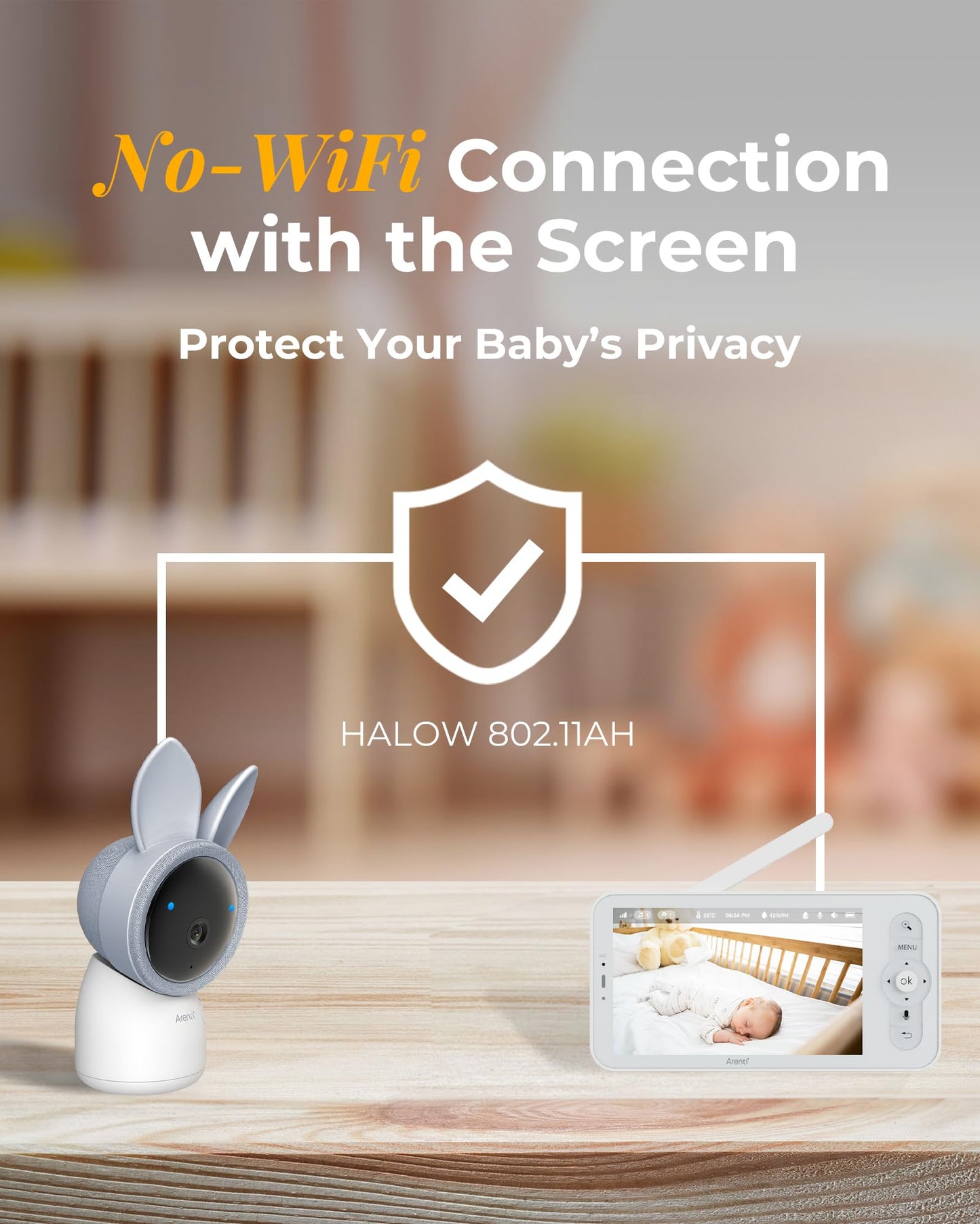 ARENTI Baby Monitor with 2 Cameras, Cry&Motion Detection, 2K Smart Baby Camera with 5'' Upgraded Wireless Display, 2 Way Audio, Super Night Vision, Lullabies, Breathing Light, Temp&Humidity Sensor