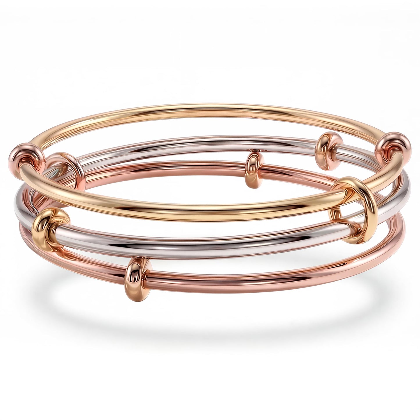 Musishiyu Gold Bracelets for Women Stacking Bangle - 18K Mixed Metal Tri-Color Rolling Interlocking Bands, Cubic Zirconia Fidget Anxiety Jewelry, Perfect Gifts for Mom Wife Grandma