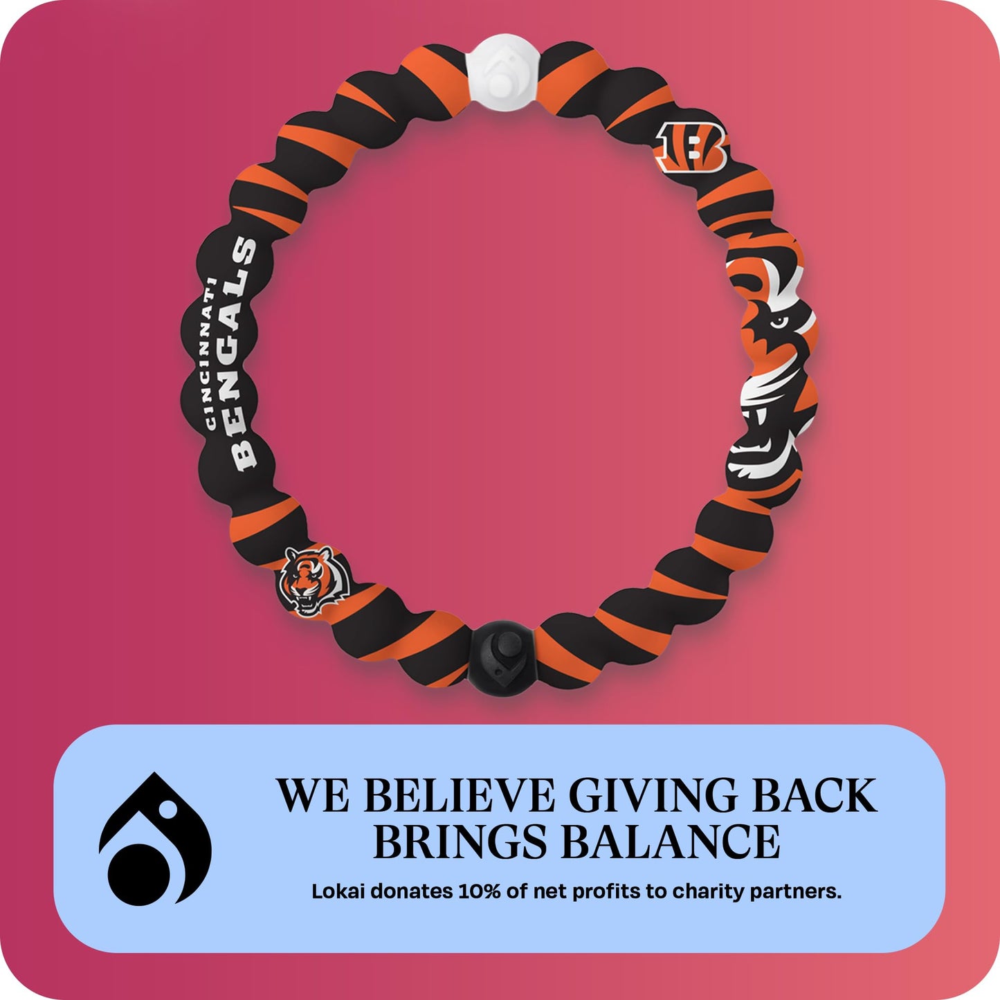 Lokai NFL Football Collection Silicone Beaded Bracelet, Cincinnati Bengals Home Field (Medium) - Beaded Bracelet for Women & Men, Silicone Jewelry Fashion Bracelet Slides-On for Comfortable Fit