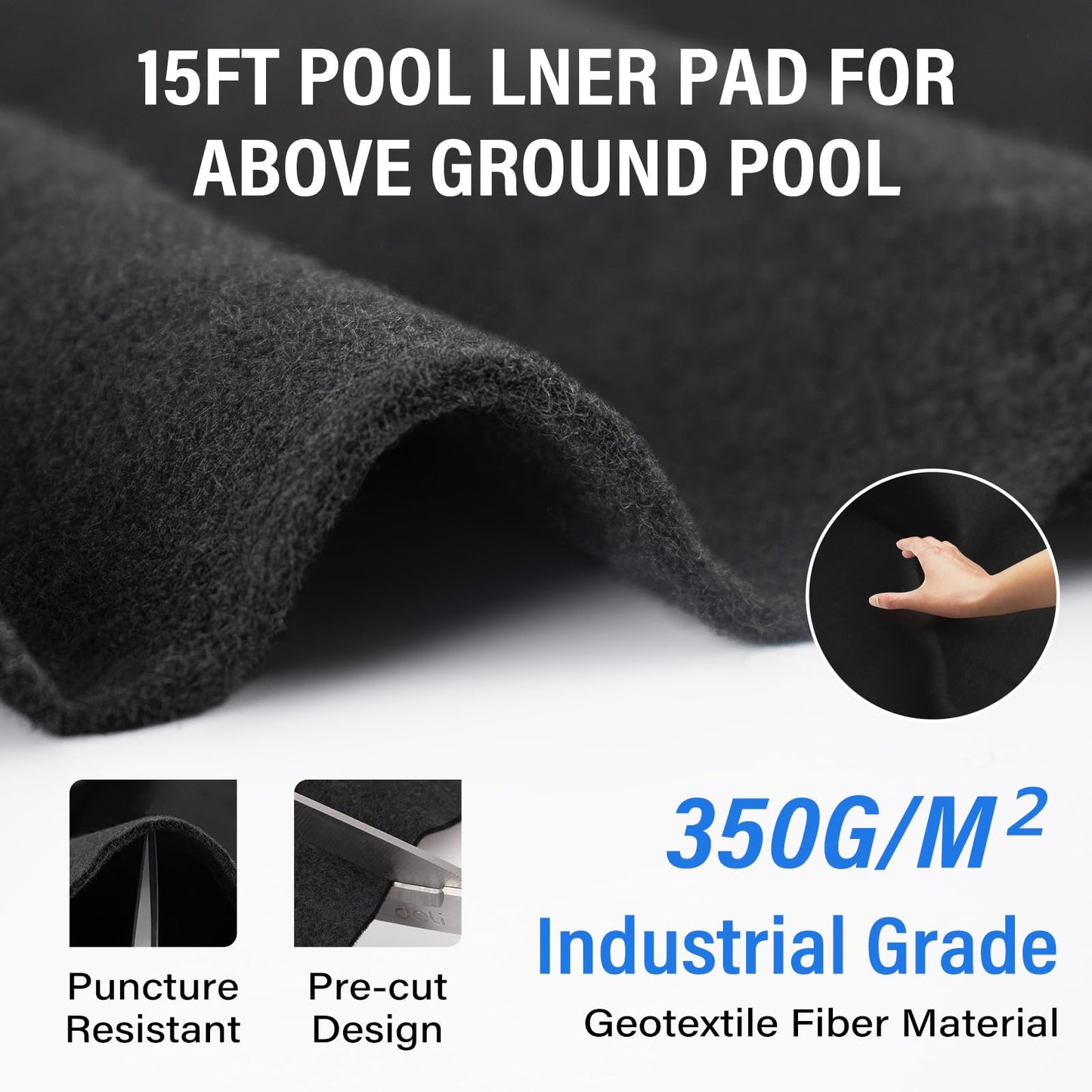 TIXANF 15FT Pool Liner Pad,350G/M² Thicker Seamless Above Ground Pool Liner,Pre-Cut Heavy Duty Round Pool Liner Pad, Durable Geotextile Material,Puncture Protection,Extend Liner Life(Black)