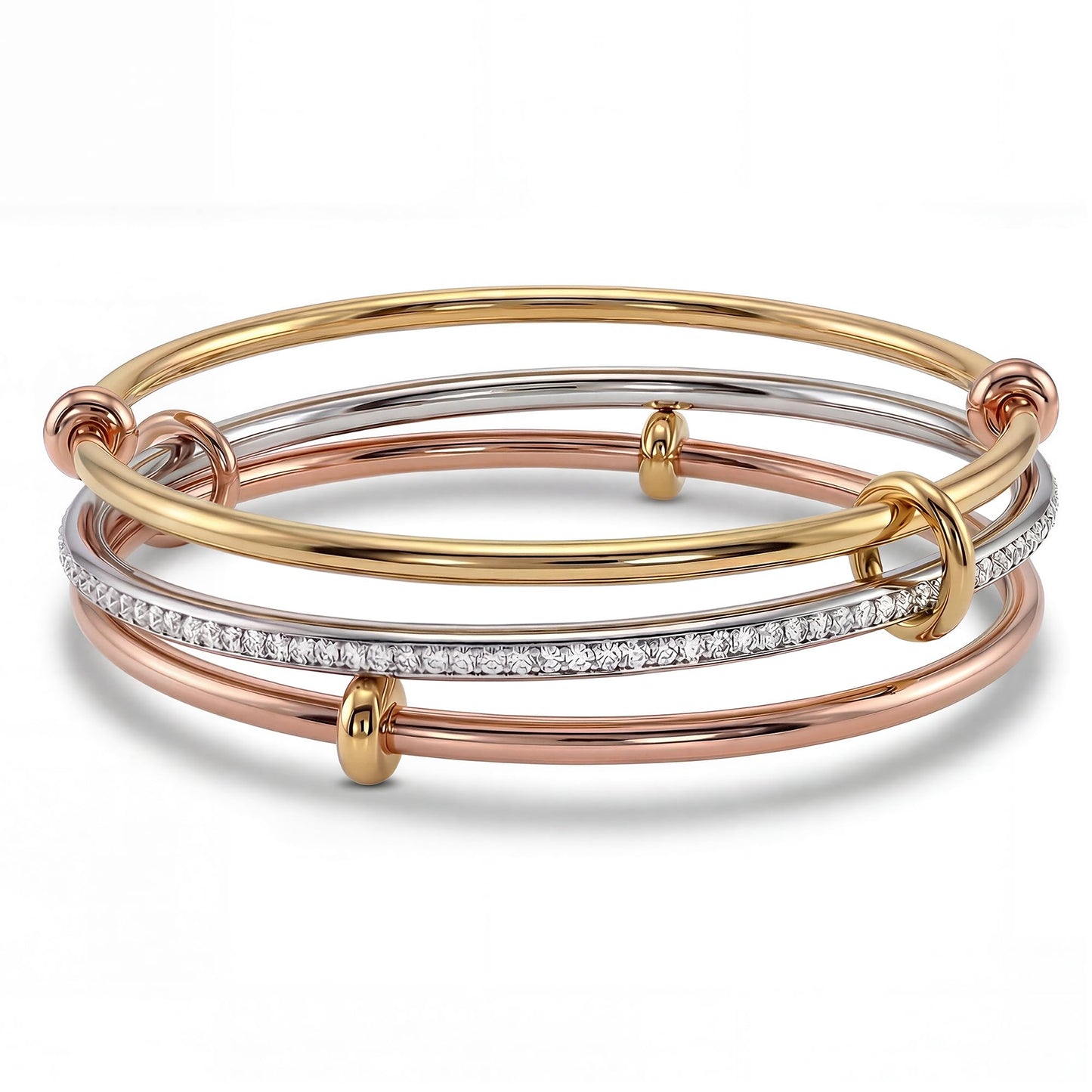 Musishiyu Gold Bracelets for Women Stacking Bangle - 18K Mixed Metal Tri-Color Rolling Interlocking Bands, Cubic Zirconia Fidget Anxiety Jewelry, Perfect Gifts for Mom Wife Grandma