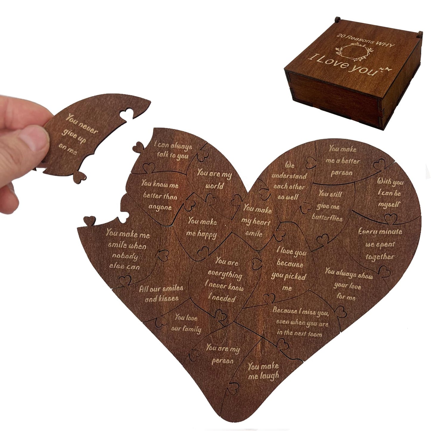 Valentine Gifts for Him or Her,20 Reasons Why I Love You Heart Wooden Puzzle Box,Valentine's,Anniversary Wedding Gifts for Boyfriend,Girlfriend,Husband,Wife