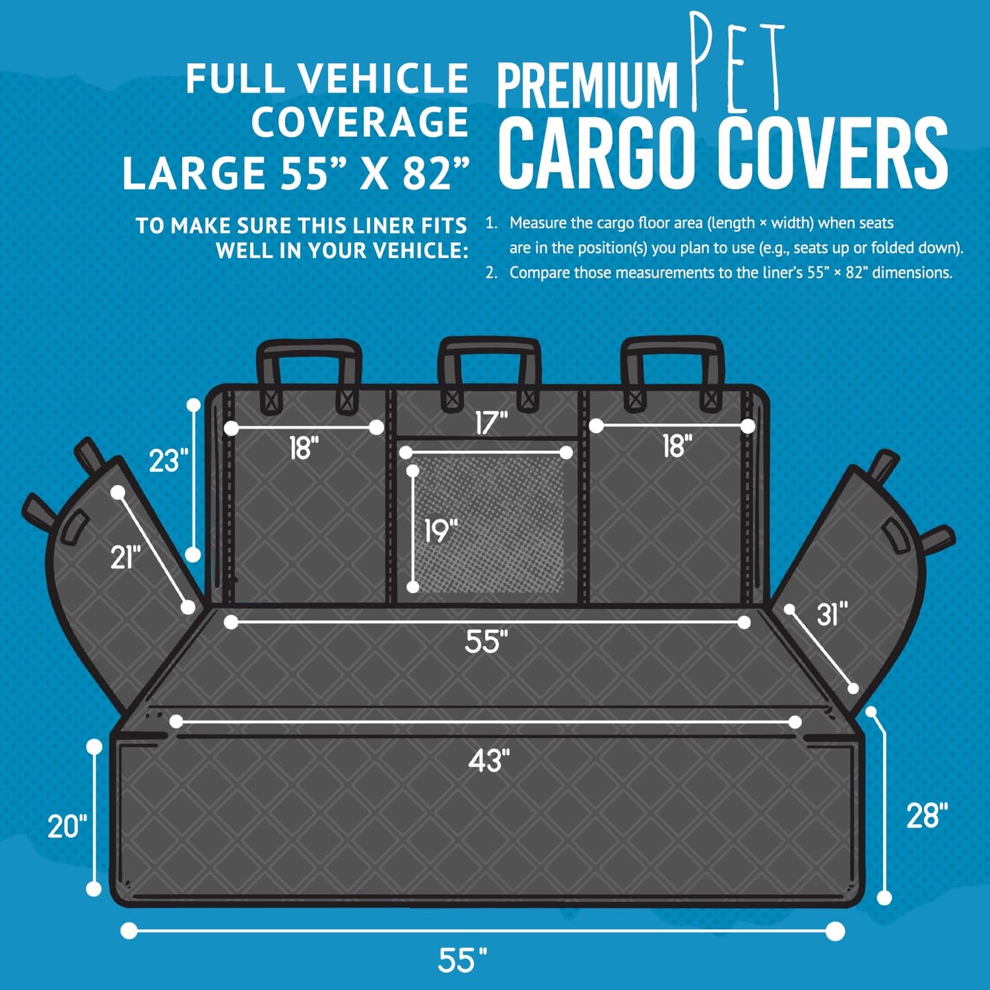 Bulldogology SUV Cargo Liner for Dogs 55"x82" Heavy Duty Complete Pet Trunk Cargo Cover Area - Trunk Cover Car Protector for Dogs Waterproof Nonslip Mat - Dog Cargo Liner SUVs Vans Cars (Large, Black)
