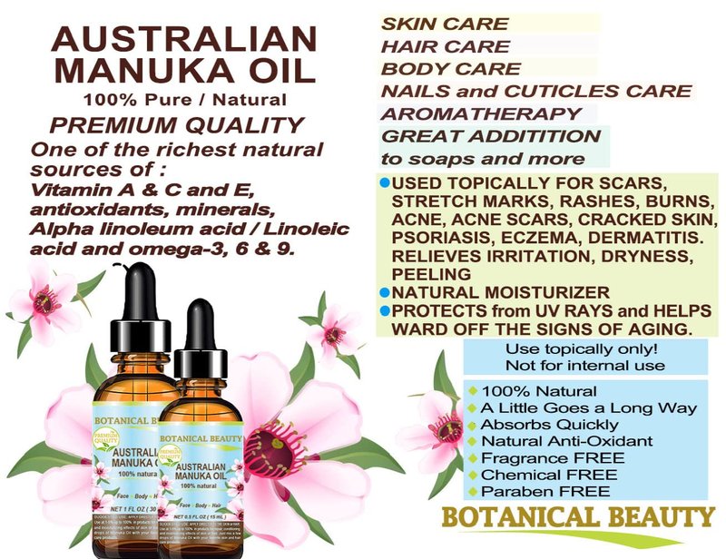 Botanical Beauty MANUKA OIL WILD GROWTH RAW 100% Natural VIRGIN UNREFINED Cold Pressed Carrier Oil. for Skin, Face, Hair, Lip and Nail Care Anti-Aging (1 Fl Oz 30 ml)