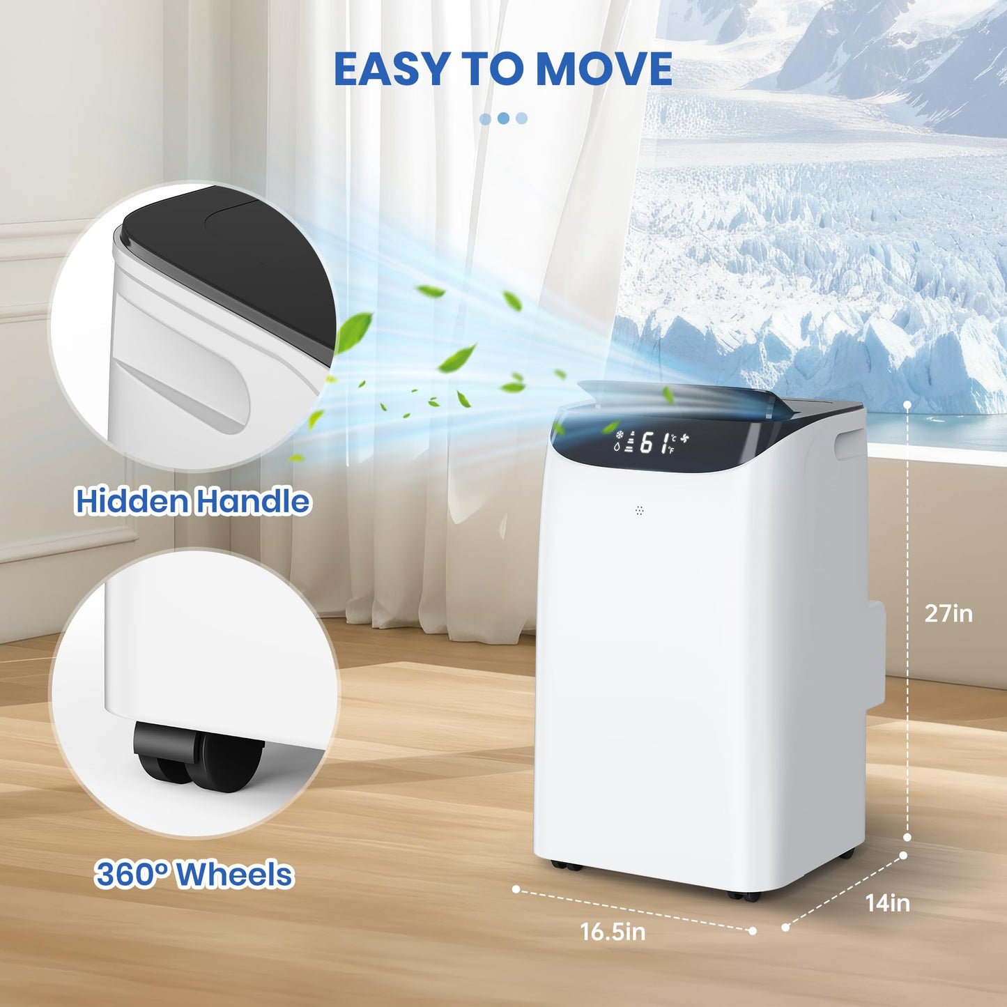 Inverter 16000 BTU Portable Air Conditioner, 3 in 1 Portable Ac Unit Cools Up for Rooms 850 Sq. Ft, Dual Hose Standing AC for Bedrooms with Dehumidifier, Fan, Quiet Sleep Mode, Remote Control