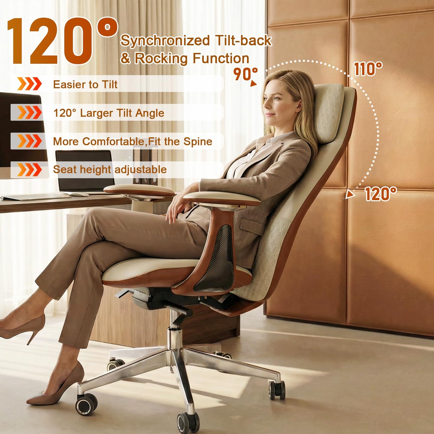 FurniBaron Genuine Leather Office Chair, Big and Tall Executive Office Chair with Adjustable High Back and Lumbar Support, 400lbs Heavy Duty Design with Wheels (White)