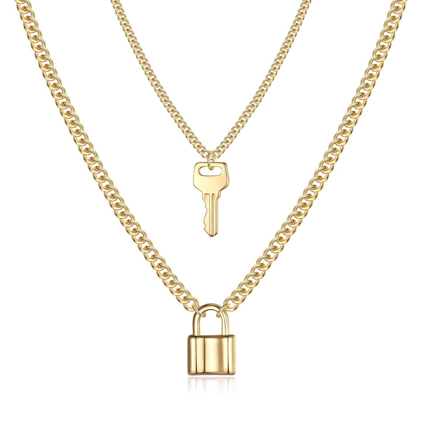 Layered Key Lock Necklace for Women, Layered Key and Lock Necklace for Women Layering key Chain Necklaces