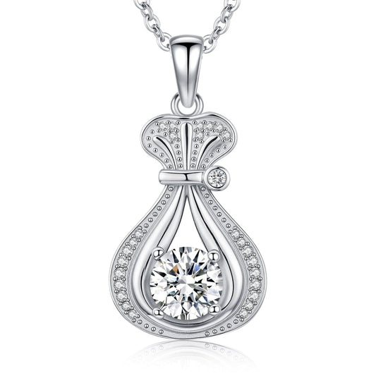 2 Carat Moissanite Necklace 925 Sterling Silver Jewelry AAAAA Cubic Zirconia Money Bag Pendant Necklace Best Gifts for Mom Women Girlfriend Grandma Friend Lover Her Wedding Birthday Anniversary Daily