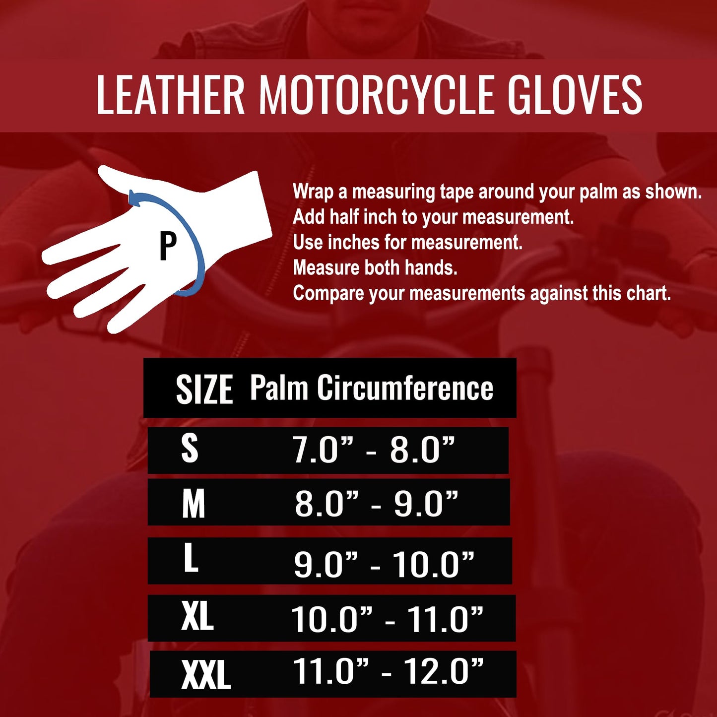 Jackets 4 Bikes Motorcycle Gloves - Premium Leather for Men, Touchscreen, Non-Slip, Motorbike Cruiser Street Biker Protector BlackRed XXL
