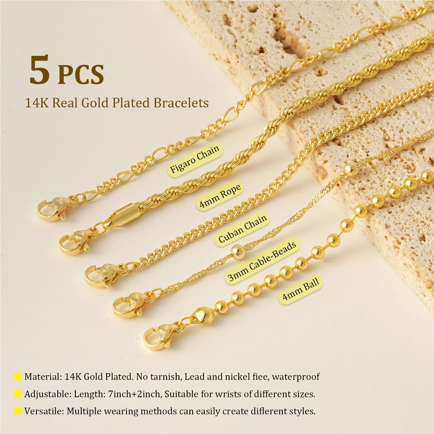 Gold Bracelets for Women, Dainty 14K Gold Plated Bracelet Stack for Women Trendy CZ Tennis Paperclip Cuban Chain Stackable Adjustable Waterproof Link Bracelet Jewelry Set Fashion Accessories Gifts