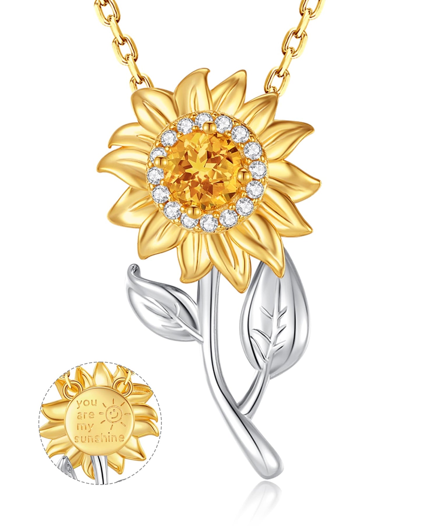 FANCIME Spinning Sunflower necklace Sterling Silver Gold Plated Anxiety Pendant for anti-stress, You Are My Sunshine Fidget Rotatable Jewelry Birthday Mothers Day Gifts for Women Mom Wife Her
