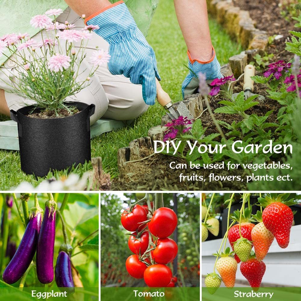 Airsnigi 50 Pack 10 Gallon Grow Bags Bulk, Heavy Duty Thickened Fabric Pots Nonwoven Plant Bags with Handles, Breathable Plant Growing Containers Bags for Nursery Garden Fruit Vegetable Flower