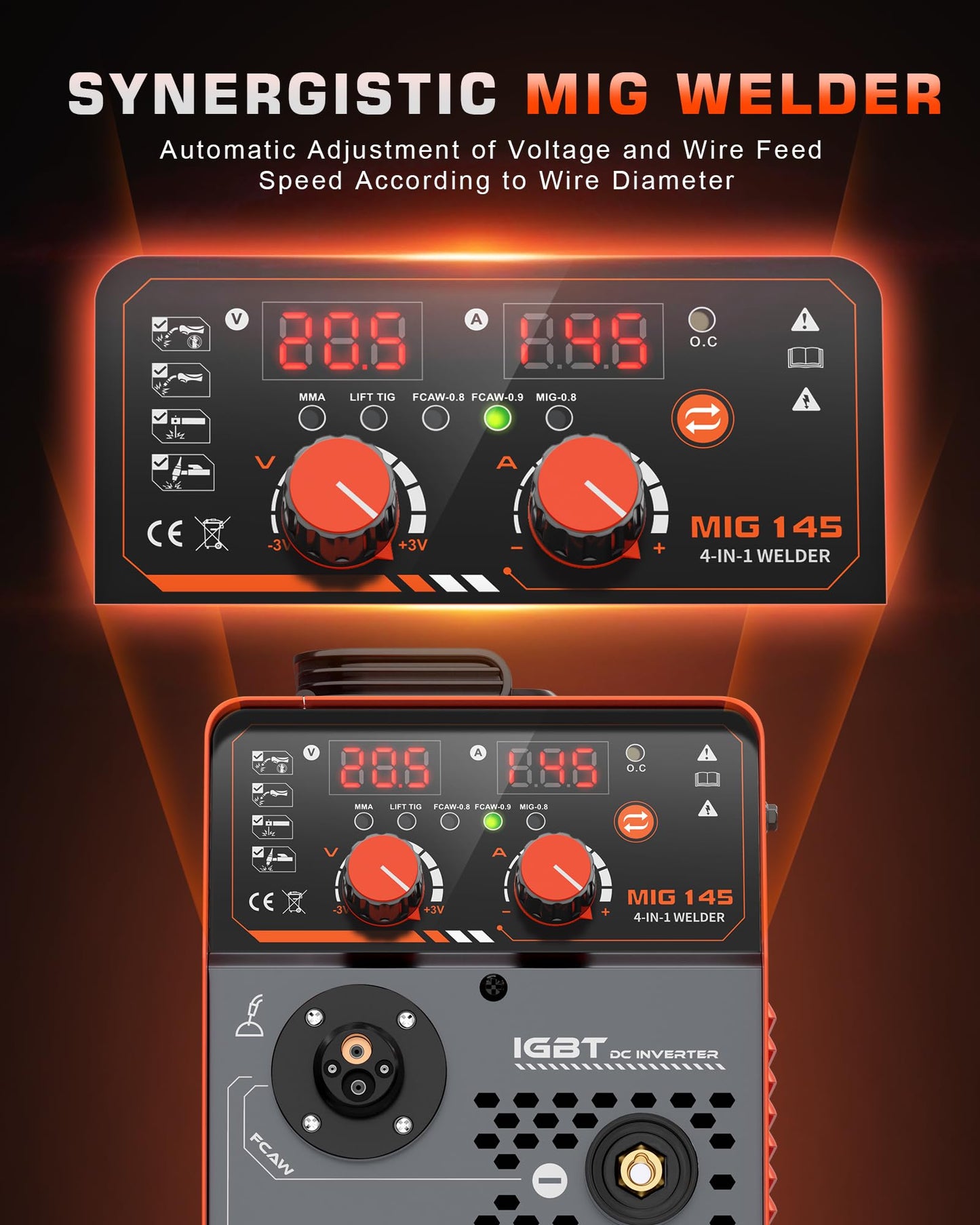 145A MIG Welder 110V, Gas MIG/Flux Core Gasless MIG/MMA Stick/Lift TIG, 4-in-1 Multi-Process Welding Machine with Synergic Control, Wire Feed Welder with IGBT Inverter & Complete Kit