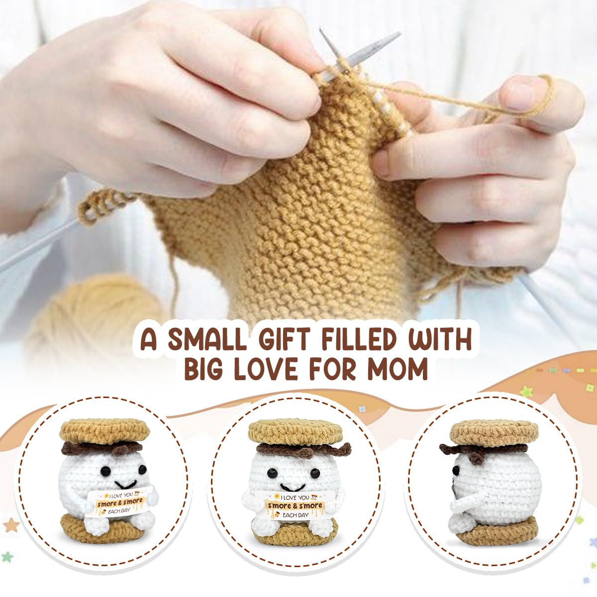 Tiny Detalles Smore Crochet for Mom from Daughter, Son, Wedding for Couple, Him Her, Cute I Love You Smore Gift for Friends & Family, Birthday, Valentine’s Day Gift Ideas